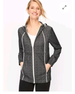T by Talbots Windbreaker Hoodie Jacket Women M White Gray Full Zip Outdoor - Picture 1 of 15