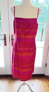 Vestido Ann Taylor 100% Seda Midi Cuello Cuadrado Talla 12 Rosa Naranja Y2K Sin Mangas - Imagen 1 de 17