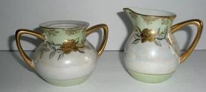Vintage Sugar Creamer Set Made In Japan Gold Colored Trim Iridescent Floral - Picture 1 of 6