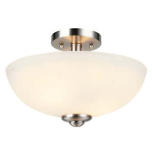 Vienna 2-Light Brushed Nickel Semi-Flush Mount with Frosted Glass Shade, 61025