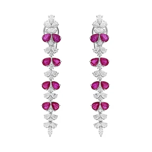 8.15 Tcw Lab Grown CVD Pear Diamond Ruby Gemstone Dangle Earrings 14k White Gold - Picture 1 of 9