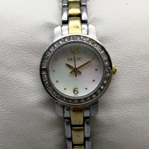 Relic Watch Women 21mm ZR34323 Crystal Silver Gold Tone MOP New Battery 5.75" - Picture 1 of 17