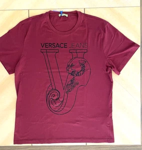 VERSACE JEANS CREW NECK SS VJ TIGER FOIL PRINT T SHIRT BURGUNDY SLIM FIT XXL NWT - Picture 1 of 10