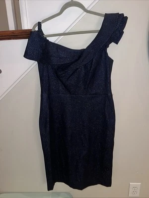 $660 Rickie Freeman by Teri Jon Blue Embellished Off-Shoulder Dress Sz 14 Foto 1 de 4