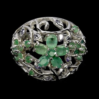 Anillo de plata de ley 925 ovalado esmeralda tanzanita piedras preciosas flor joyería talla 8 Foto 1 de 4