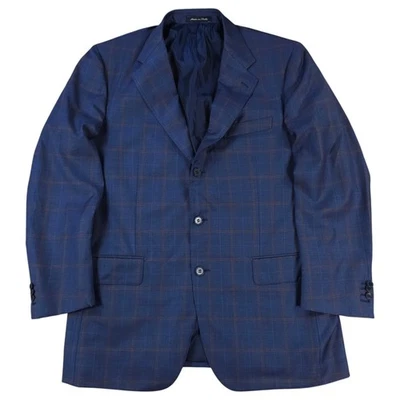 Cantarelli Plaid Checked Blue Wool 130s Italy Blazer Casual Oldmoney 52 - Image 1 of 4