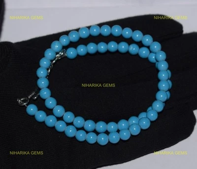 Sterlingsilber Rund Kunstdiamanten Türkis Gefärbt Stein Perlen Handgemacht Kette - Bild 1 von 4