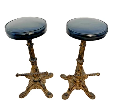 Raro Calorator ferro fundido Banquetas de bar cevada torção apoio para os pés assento giratório conjunto de 2 - Imagem 1 de 4