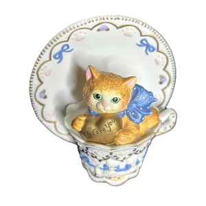 San Francisco Music Box Tea For Two Cat Kitten In Teacup Works Marjorie Sarnat - Picture 1 of 7