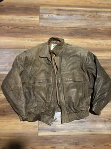 Vintage 90s Leather Aviator Bomber Jacket Browns Distressed Size Medium - Picture 1 of 7