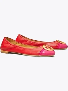 TORY BURCH MINNIE CAP-TOE ROT & ROSA LEDER RAVE BALLERINAS GRÖSSE 10 - Bild 1 von 12