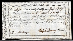 1790 Colonial CT Contralor’s 10s Note To American Revolution Captain J Lacey - Imagen 1 de 2