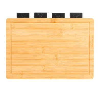 5er Set Bambus Schneidebretter mit Halter für Fleisch, Fisch & Gemüse - Bild 1 von 4
