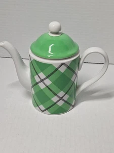 Fritz And Floyd Tea Pot, White/green, Plaid, Small, Ceramic, With Lid - Picture 1 of 6