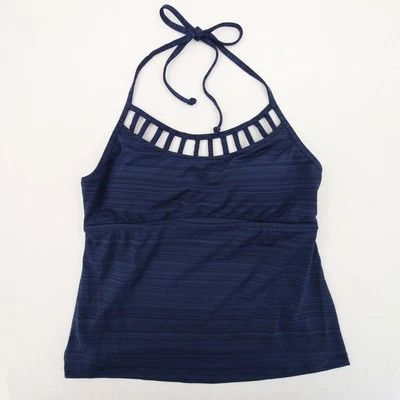 Mossimo Tankini Top Blue Halter Neck Built In Padding Swimsuit Striped Small - Image 1 of 4