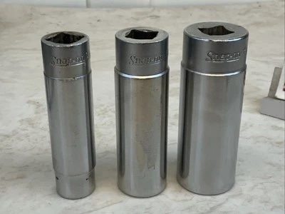 Snap On 3pc 1/2 Drive 12pt Deep sockets, 9/16, 3/4, 15/16in., USA - Image 1 of 4