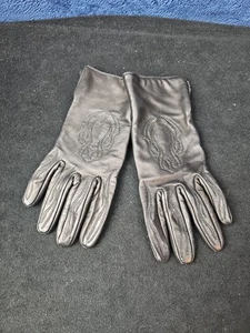 Women's Black Leather Harley Davidson Gloves Size LARGE stitched Design Padded - Picture 1 of 7
