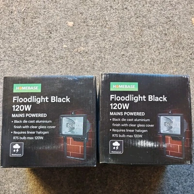 2 x Homebase Exterior Halogen Floodlight Black120W Mains Powered Security NEW - Image 1 of 4