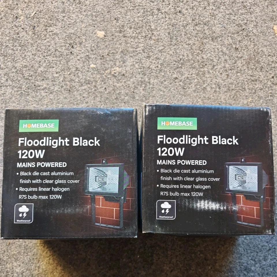 Homebase 2 X 120w Black Floodlight Mains Powered Flood Light Boxed