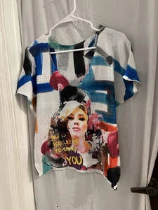Made In Italy Lightweight Multicolor Graphic Sweater Sz L Avant Garde Artsy - Picture 1 of 4