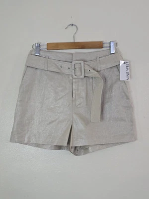 Nine West Belted Linen Blend Shorts Womens Size Small Metallic Gold Welt  Pocket - Image 1 of 4