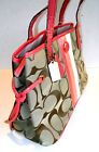 AUTH COACH LEGACY WOMEN'S BROWN CANVAS/PINK PATENT LEATHER STRIPE SATCHEL F21953