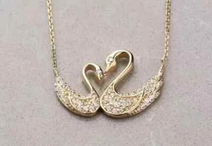 2Ct Diamond Round Cut Lab-Created Swan Charm Necklace 14k Yellow Gold Plated - Picture 1 of 7