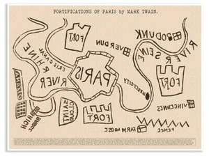 MAPA de las fortificaciones satíricas de París de Mark Twain Samuel Clemens alrededor de 1870 - Imagen 1 de 8