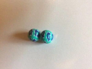 2 x 10mm green/blue round handmade polmer clay fimo beads hole 2mm - Picture 1 of 6