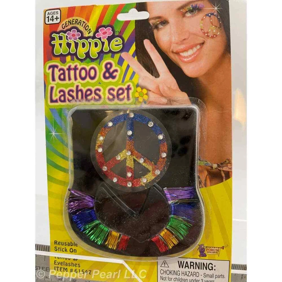 Hippie Peace Tattoo Lash Set Rainbow Glitter Metallic Reusable Adult Pride Fest - Image 1 of 1