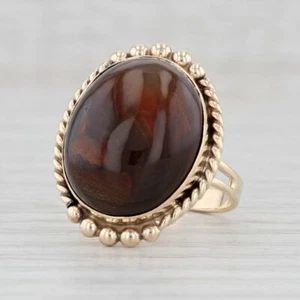Fuoco Agata Anello 14k Oro Giallo Misura 8 Ovale Cabochon Solitario Cocktail - Foto 1 di 8