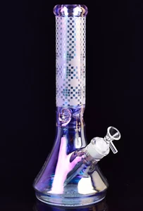 Filtro bong de agua de vidrio vaso iridiscente clásico a cuadros de 12 pulgadas de grosor tazón de 14 mm - Imagen 1 de 7