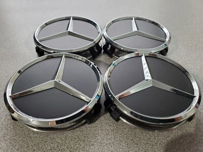 Set of 4 75MM Wheel Center Rim Caps Hubcaps for Mercedes-Benz Matte Black Star - Image 1 of 4