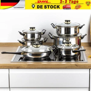 12-tlg Topfset Kochset Induktion Gas Halogen Ceran Kochtopfset Edelstahl NEU - Bild 1 von 18
