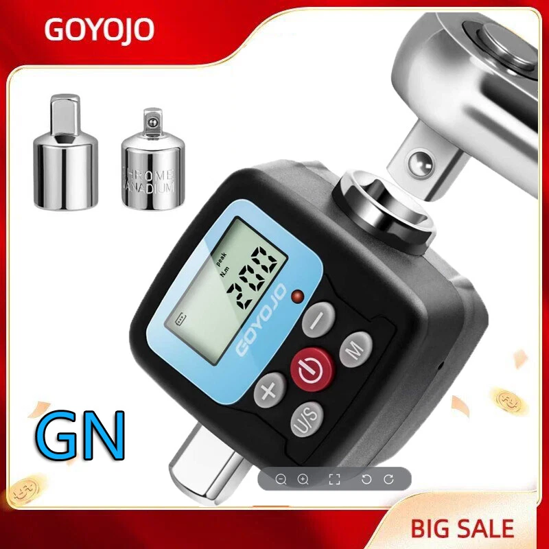 GOYOJO Electronic Digital Torque Wrench 1/2" 1/4" Adapters Adjustable Bike Car Repair