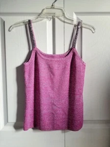 Vintage/Y2K Magenta and Silver Sparkly Knit Tank Top - Picture 1 of 2