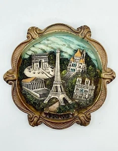 Vintage Frankreich Souvenir Ornament Paris Pariser Denkmäler Harz 4" Wandrelief - Bild 1 von 12