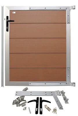 WPC Tür Alu Gartentür Zauntor Tor Gartentor Redwood Braun Systemzaun 90 X 110 cm - Bild 1 von 4