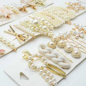 Mujeres Niñas Perla Geométrica Horquillas Pinzas Correas Accesorios para el Cabello Bandas Corbata - Imagen 1 de 9