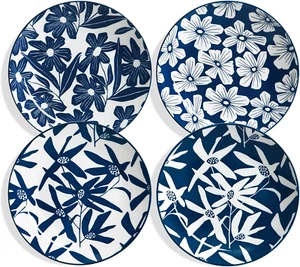 Dinner Plates Set of 4, 10.5 Inch Porcelain Blue Salad & Dessert Plates, Microwa - Picture 1 of 12