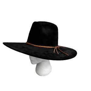 D&Y Outback Western Cowboy Hat Black Faux Suede One Size Adult Braided Trim