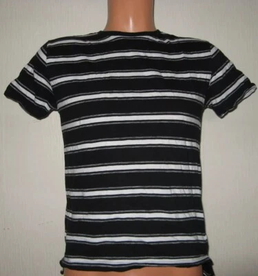 WORN ONCE BOYS NEXT NAVY BLUE STRIPED SHORT SLEEVE COTTON T-SHIRT TOP AGE 12-13 - Image 1 of 2