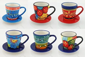 Mediterrane Espressotasse mit Untertasse aus Keramik Espresso handbemalt - Bild 1 von 7