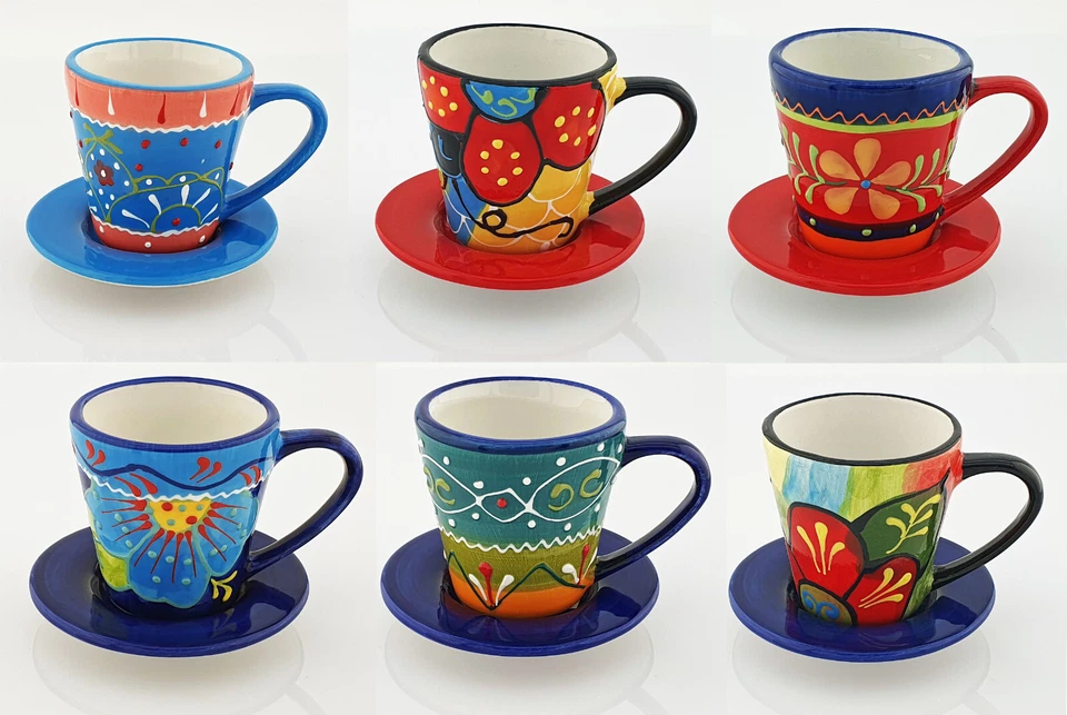 Mediterrane Espressotasse mit Untertasse aus Keramik Espresso handbemalt - Bild 1 von 1