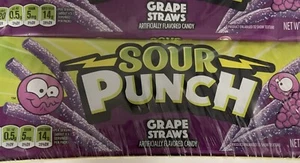 Sour Punch Straws Grape King Size Candy Bulk 12 Ct Box Fruit Chewy Candies - Picture 1 of 8