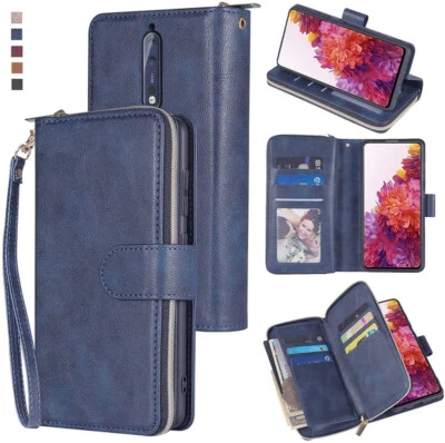 For Nokia 8 Wallet Case 9Card Zipper Slots Kickstand Flip Leather Phone Case - Image 1 of 4