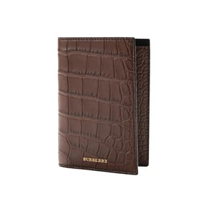 $1150 BURBERRY Genuino Caimán Portapasaportes Billetera Marrón Lino Unisex - Imagen 1 de 7
