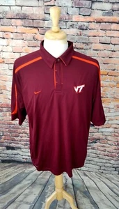 Nike Team Fit Dry Maroon Red VIRGINIA TECH HOKIES Athletic Polo Shirt Sz L EUC - Picture 1 of 5