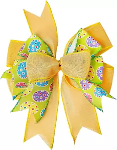 Easter Wreath Bow Basket Yellow Egg Bows Door Wall Ornaments for Home Decor, Eas - Picture 1 of 12