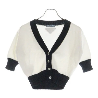 Prada 25SS Back Triangle Logo Cotton Short Length Cardigan Women White Used a048 - Image 1 of 4